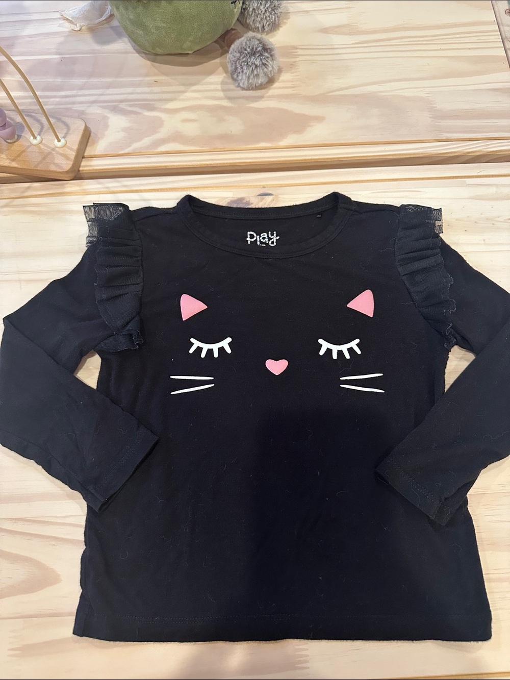 Little Sleepies Black Long-Sleeve Tee with Pink Cat Details